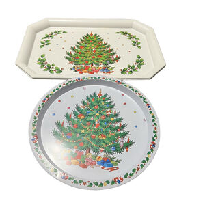 Ullman Christmas Tree Holiday Food Party Large Serving Trays Vintage Lot Of 2